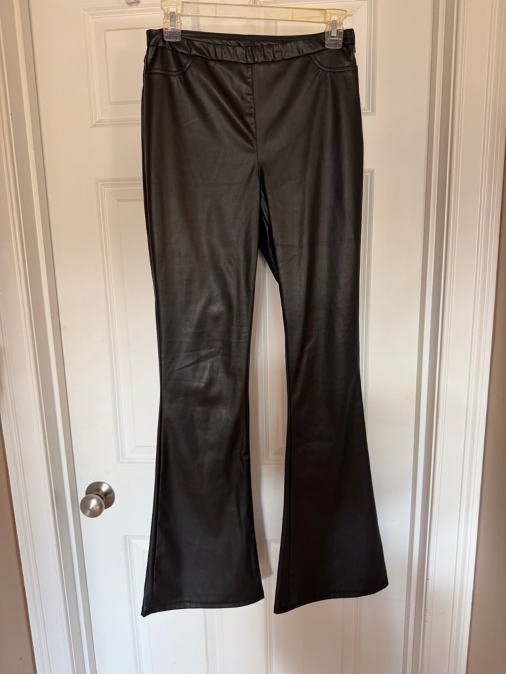 VENUS Black Faux Leather Flare Pants